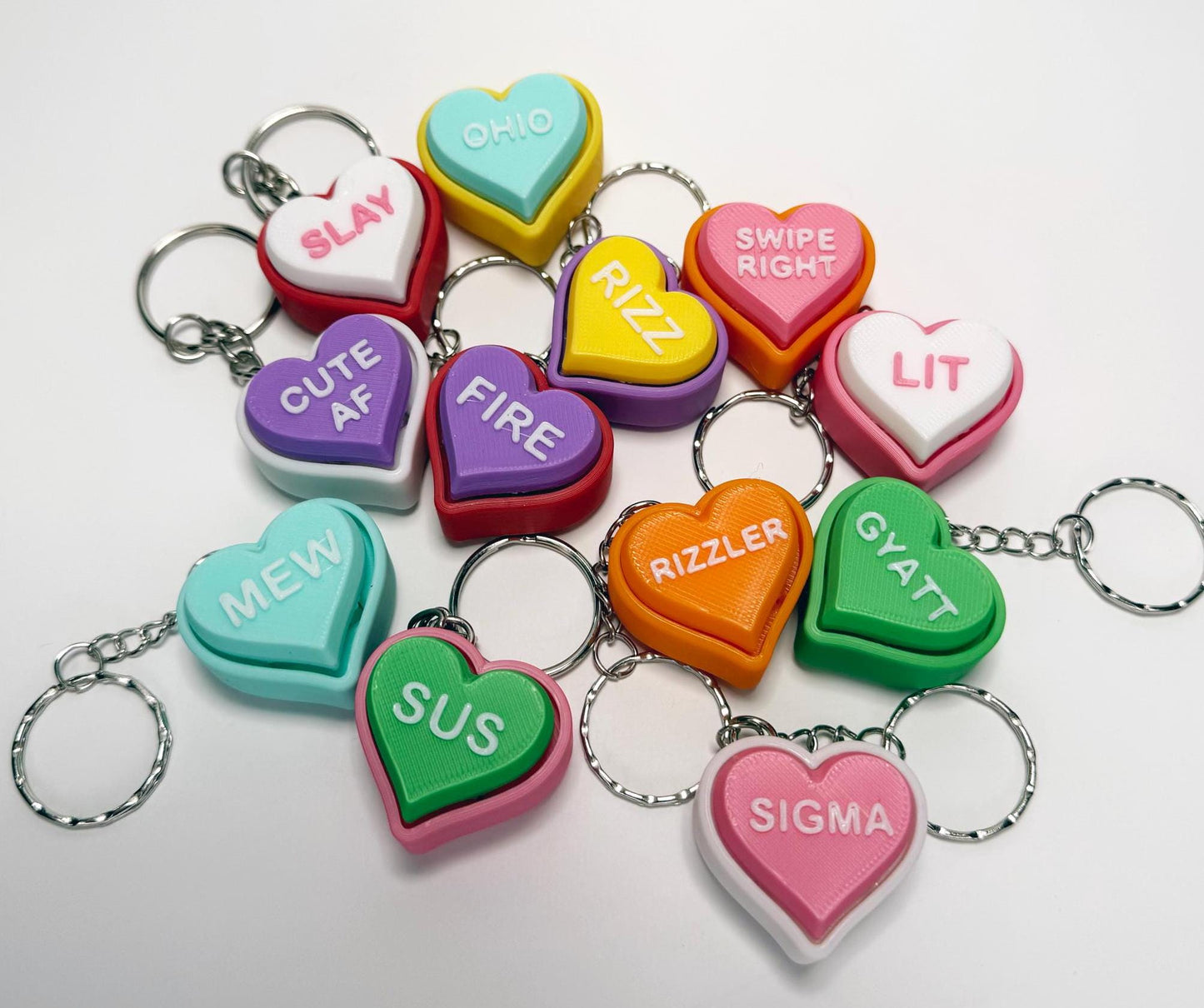 Gen Alpha SLANG Conversation Heart Fidget Keychain